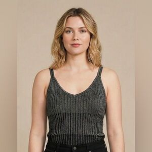 Vtg NIC + ZOE Gold Black Metallic Knit Tank Top Women's XL Ribbed Shimmer Y2K